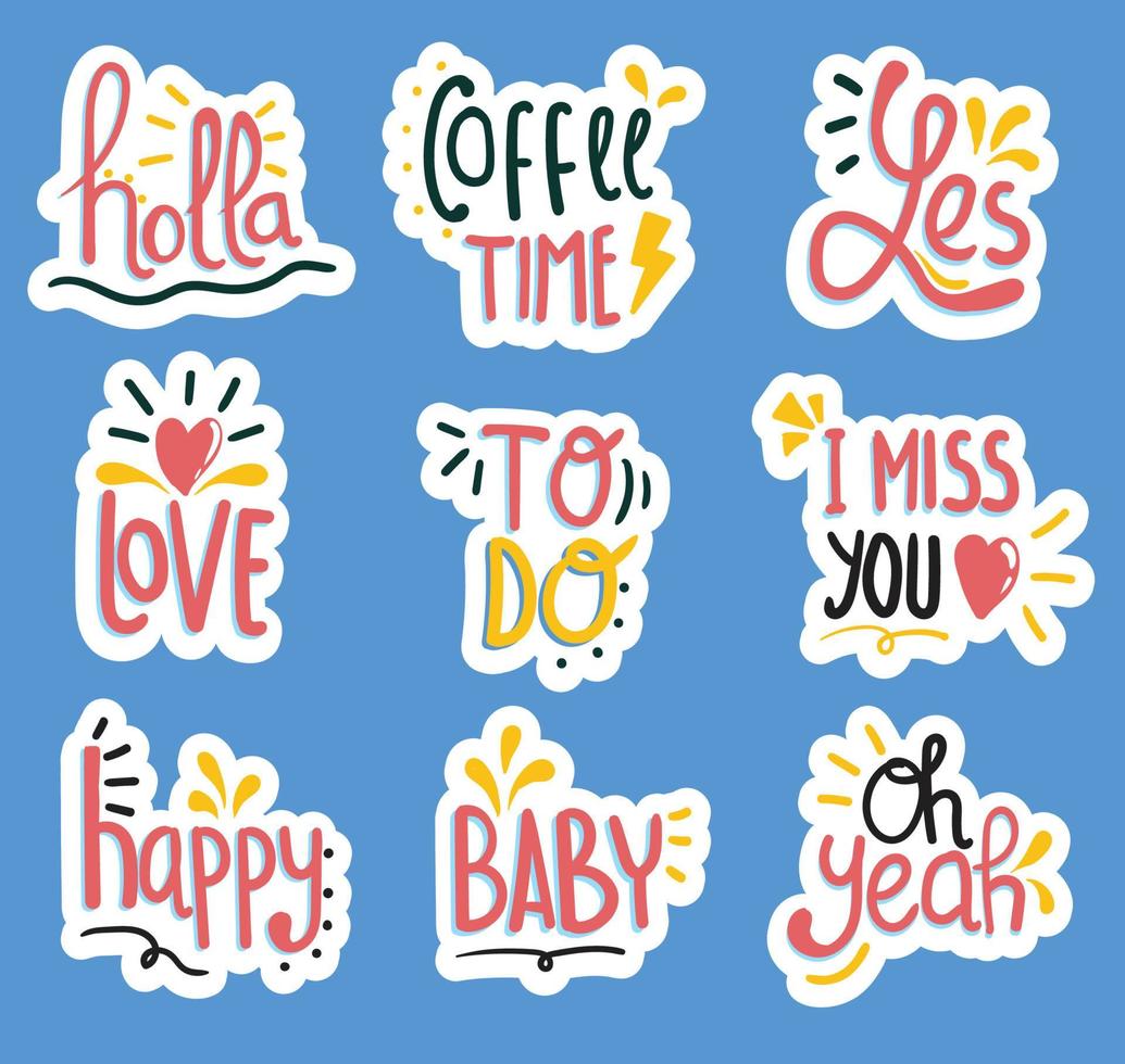 Set of colorful hand drawn motivational lettering stickers vector