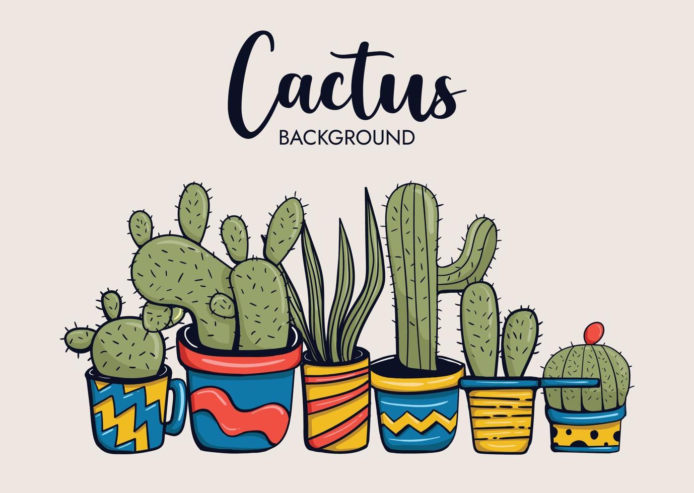 Colorful hand drawn cactus background vector