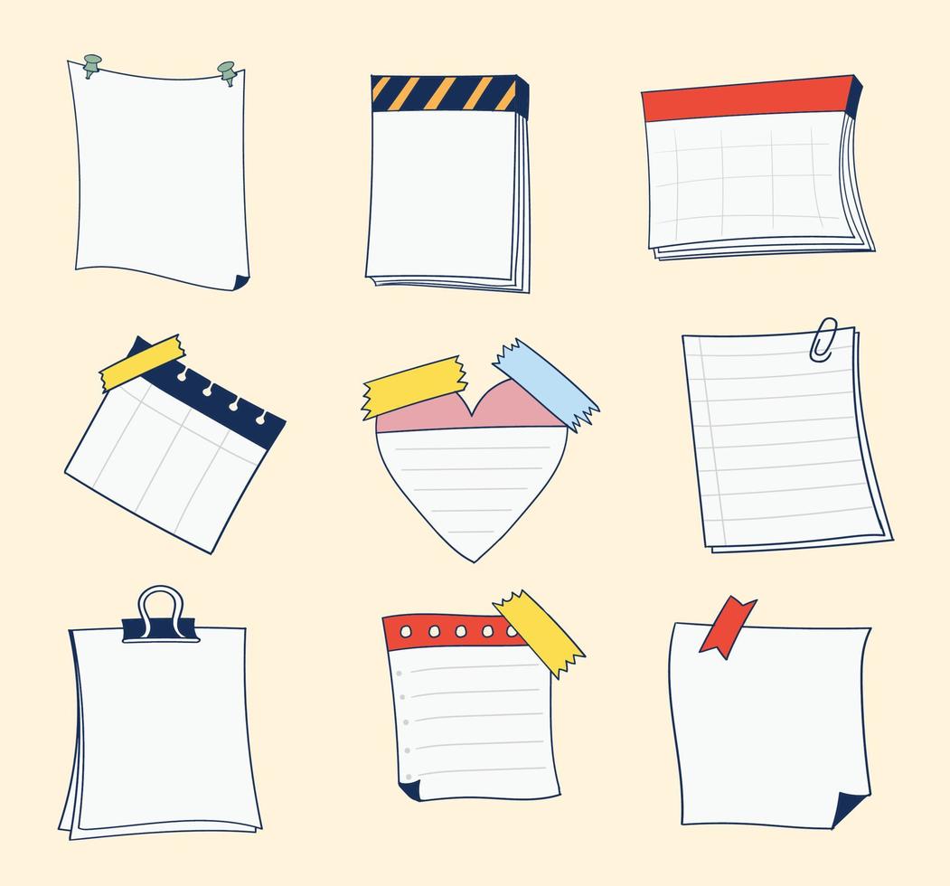 Hand drawn blank sticky notes collection vector