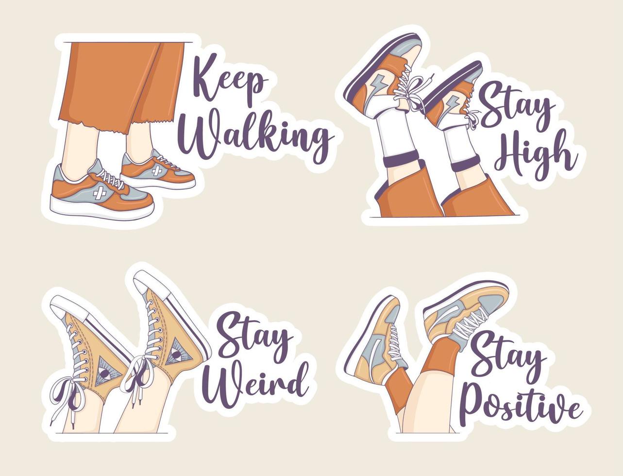 Set of Stickers Aesthetic legs with sneakers vector