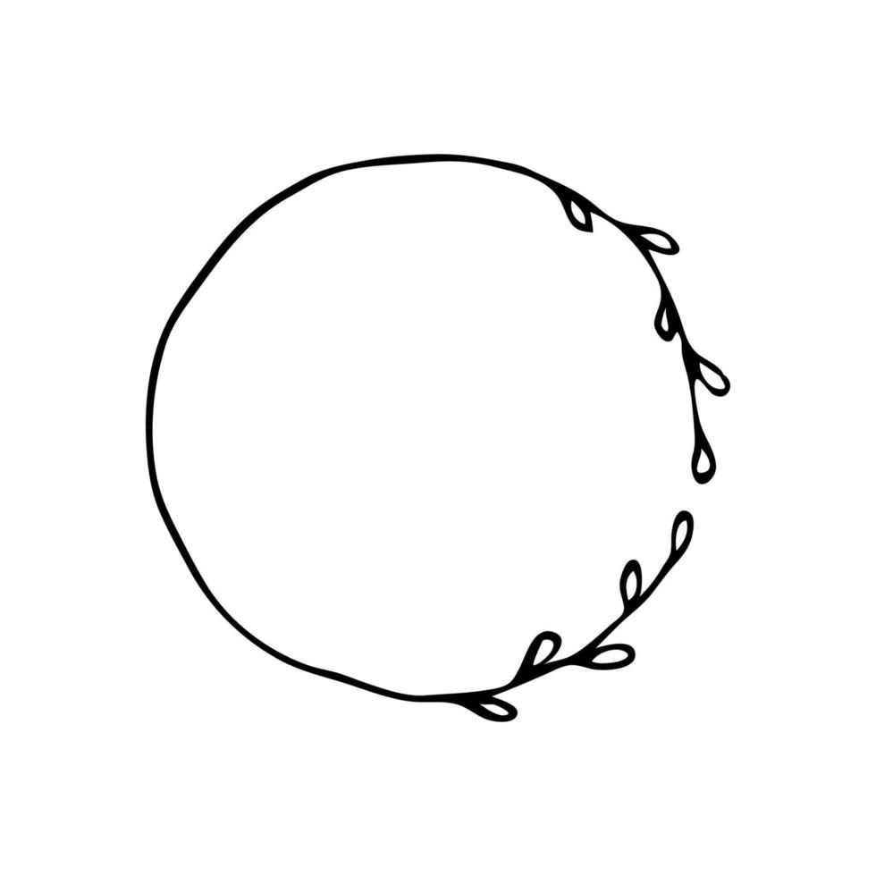 Hand drawn wreath. Doodle floral frame with leaves vector
