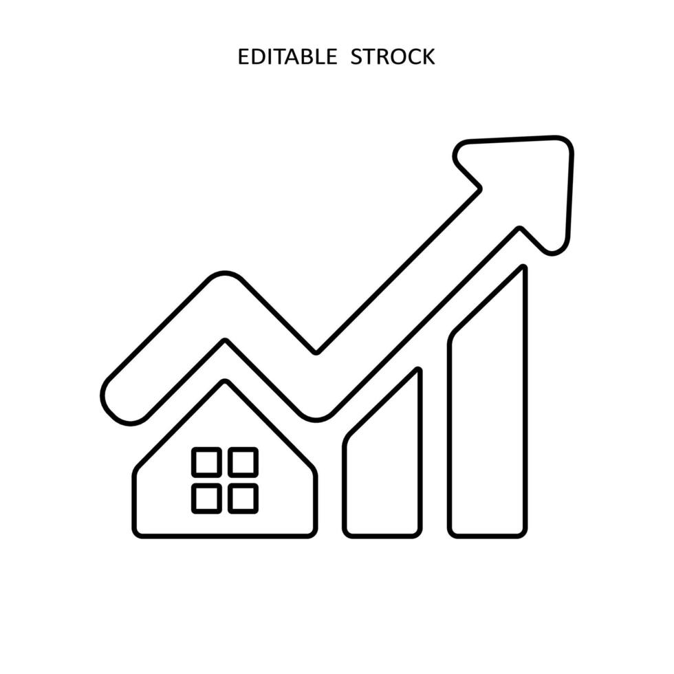 icono de crecimiento del precio de la vivienda. icono de aumento de gráfico. tabla de crecimiento financiero vector