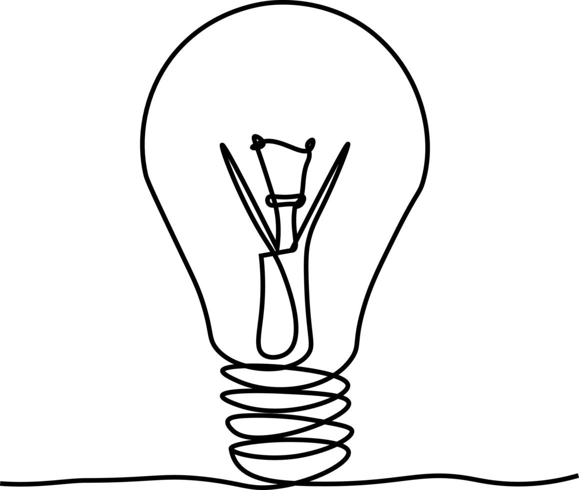 Drawing with one line is a light bulb. vector