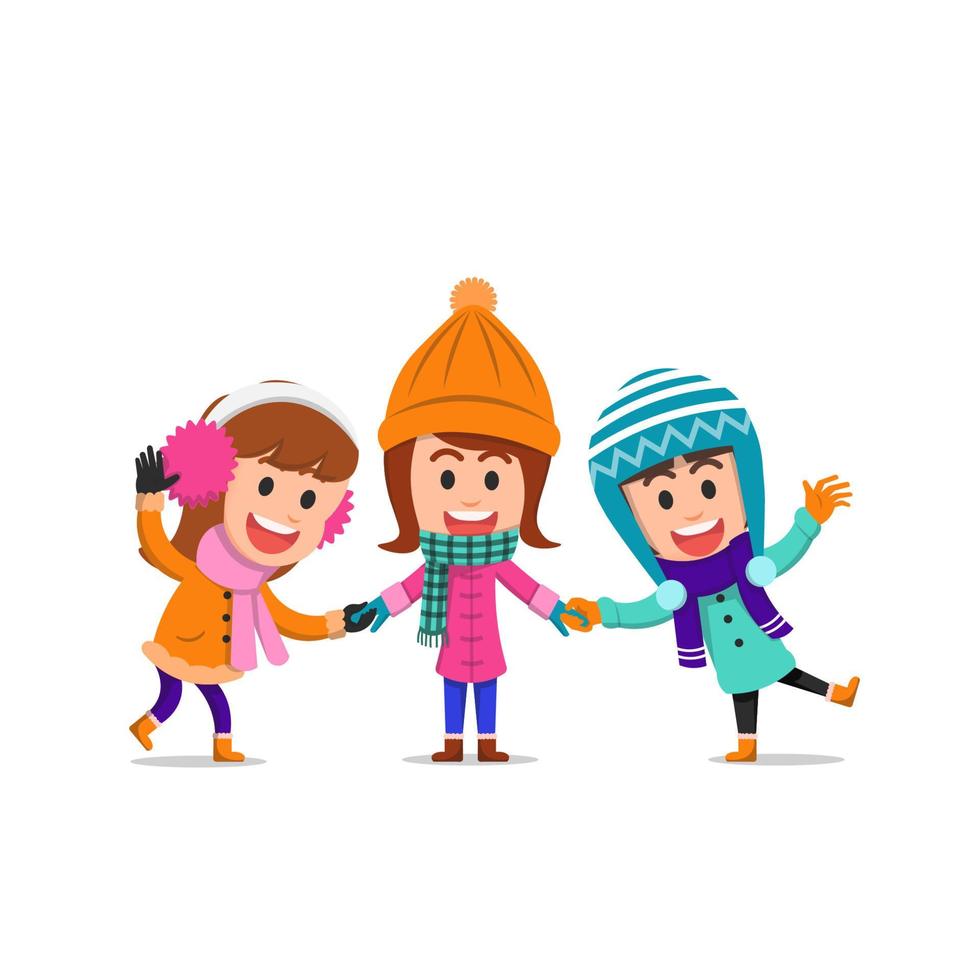 Happy little girls in winter clothes vector