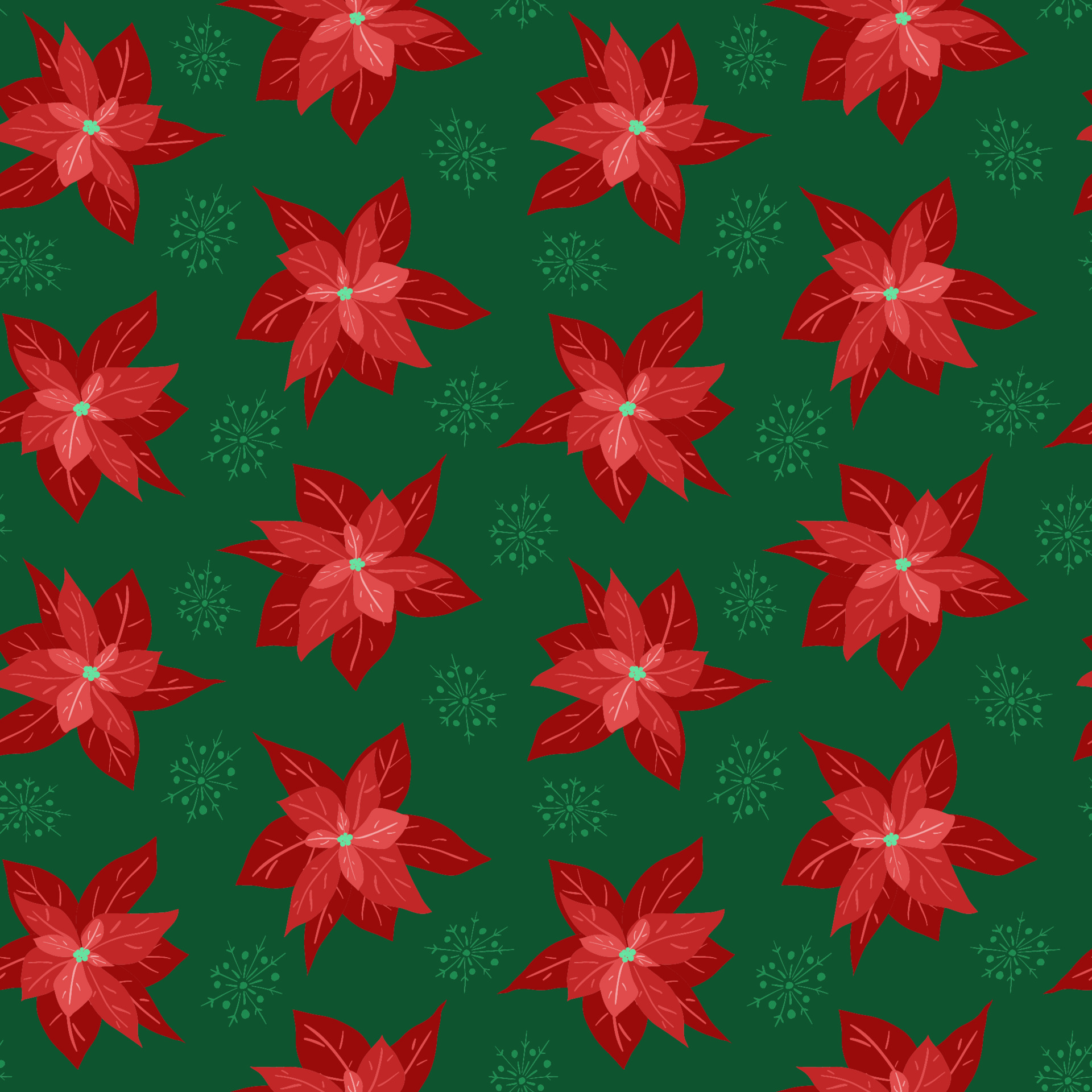 Vector seamless Christmas pattern. Hand drawing red poinsettia and ...