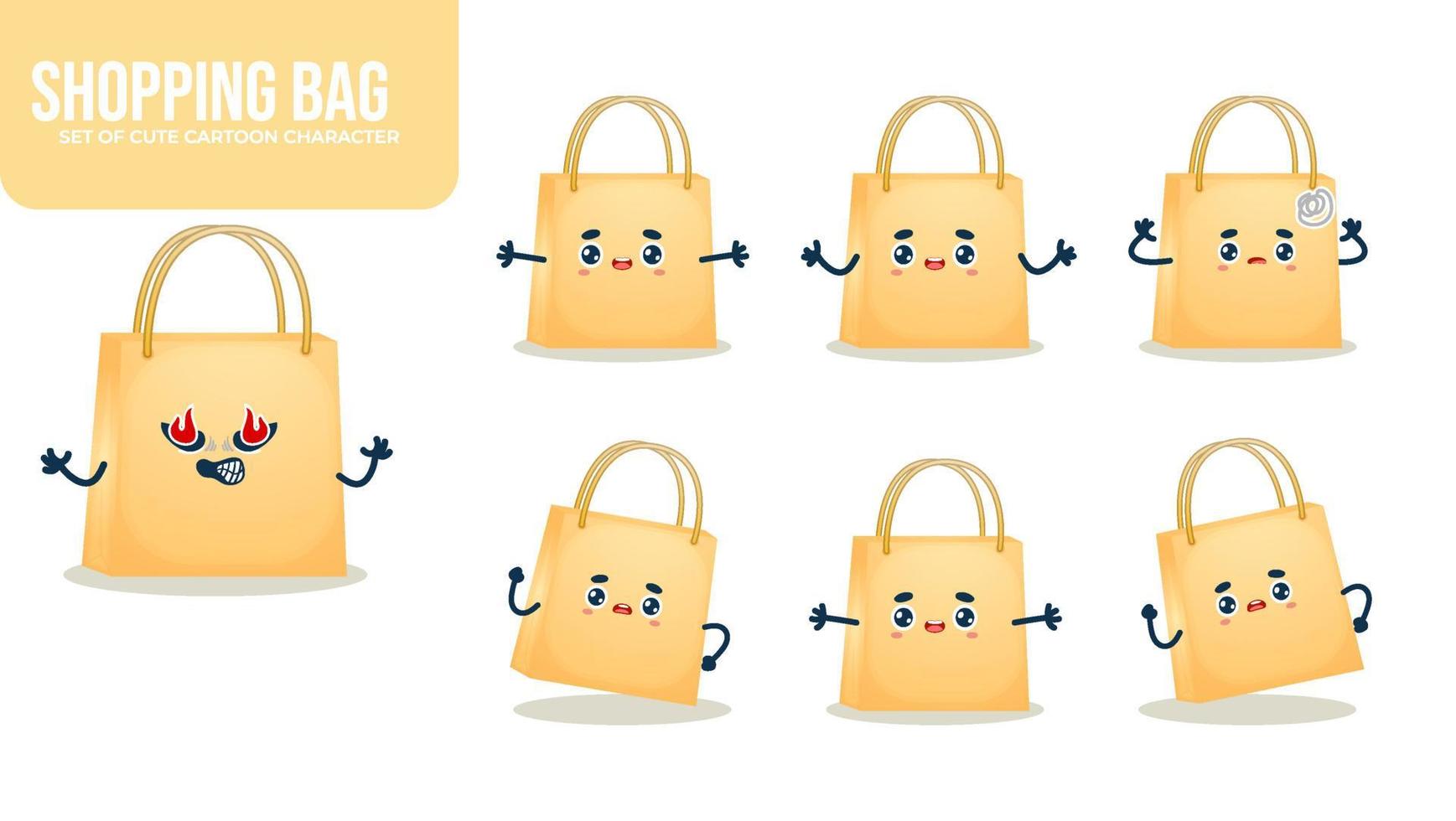 Set of cute shopping bag cartoon character with different poses Premium Vector