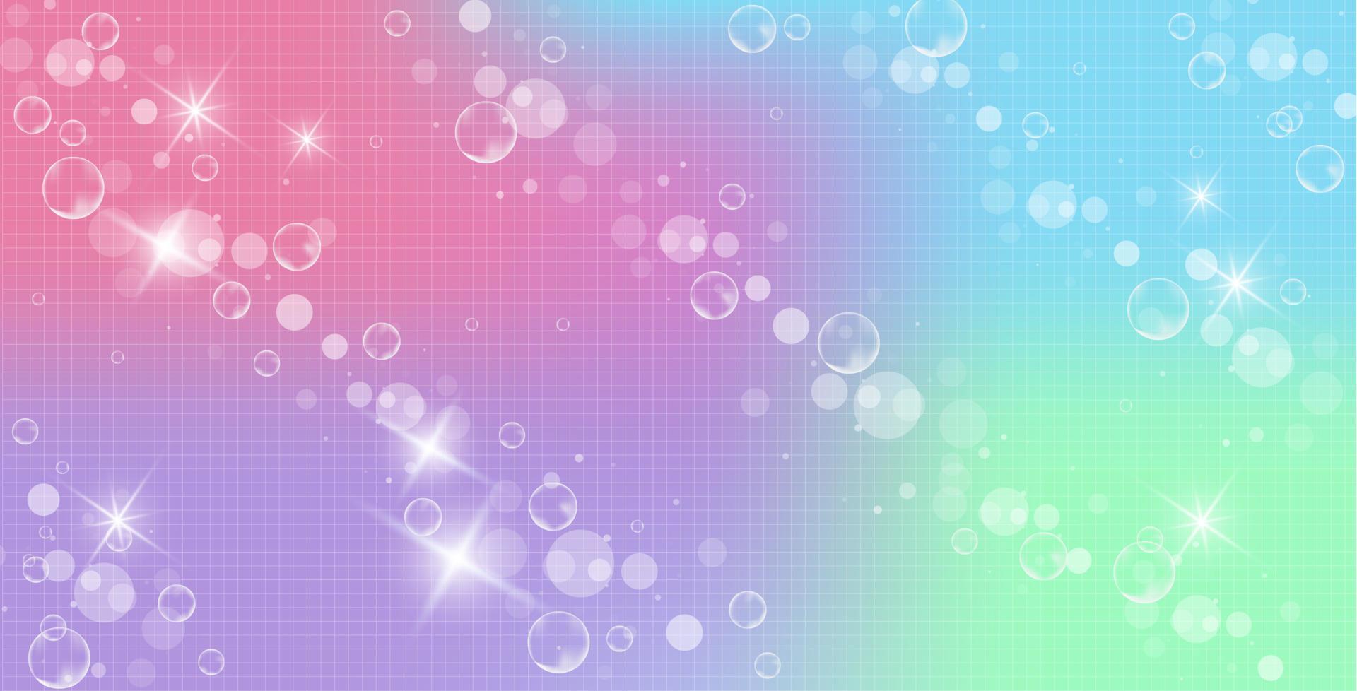 Fondo de fantasía de arco iris. Ilustración holográfica en colores pastel. cielo multicolor con estrellas y bokeh. vector