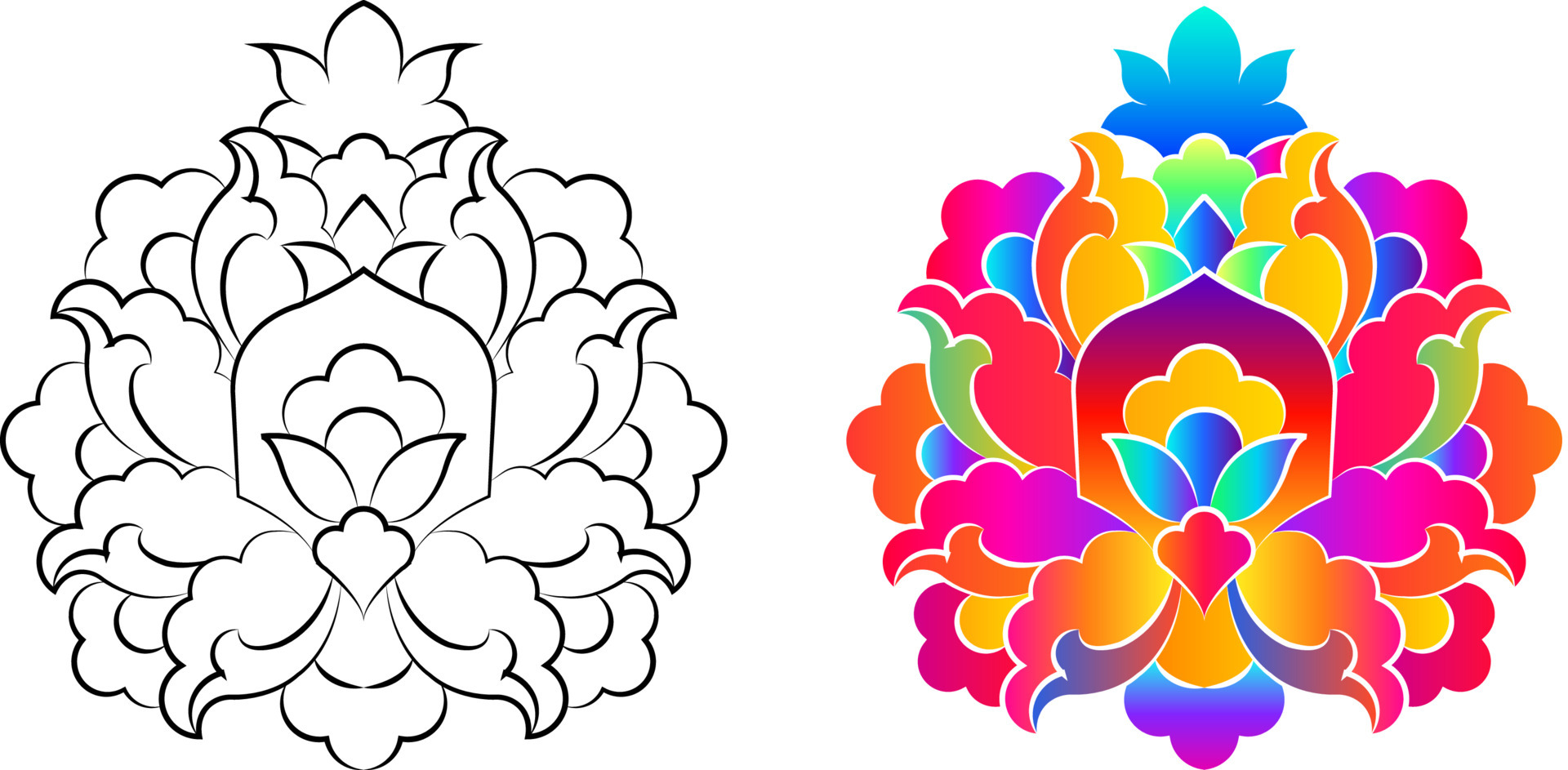 Embroidery. Embroidered design elements with flowers and leaves in