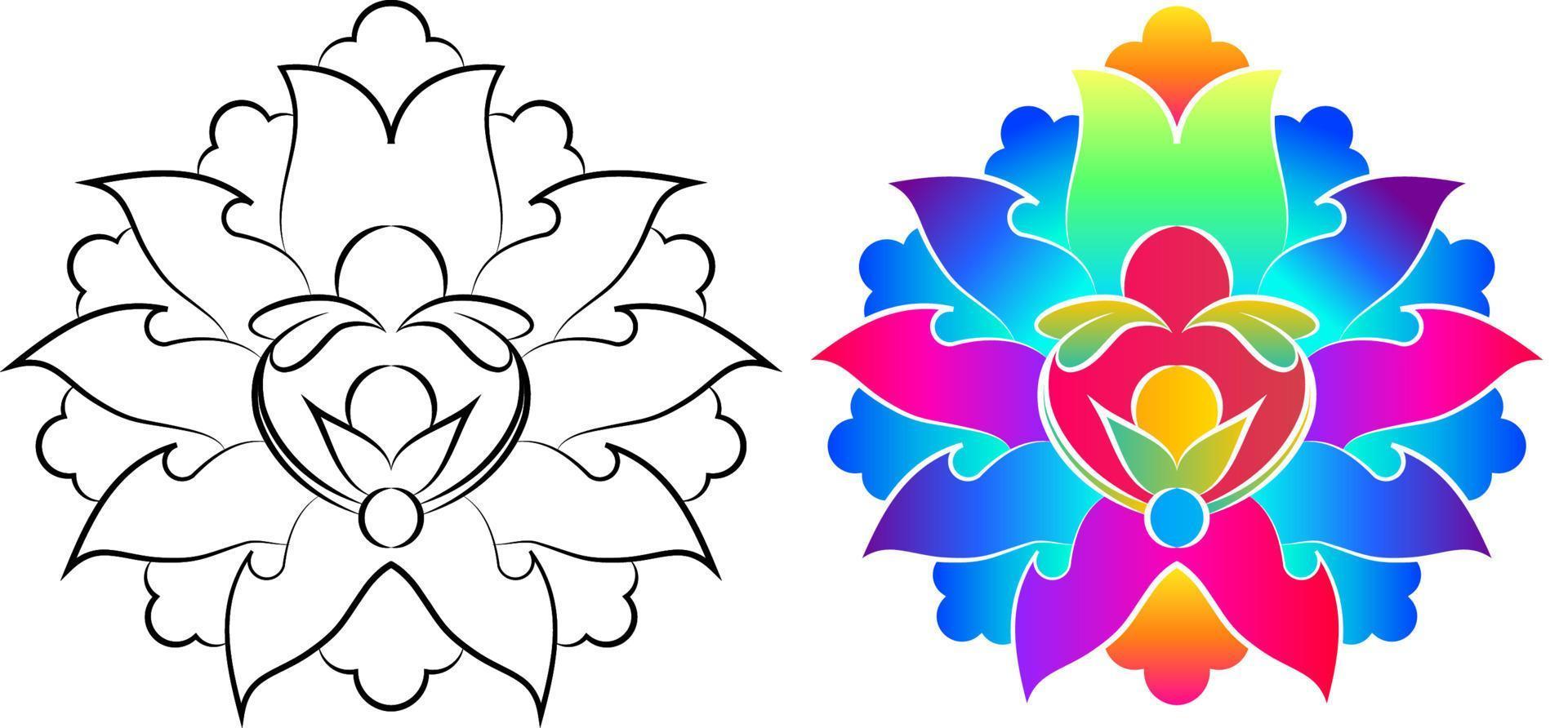 Embroidery. Embroidered design elements with flowers and leaves in vintage style on a white background. Stock vector illustration