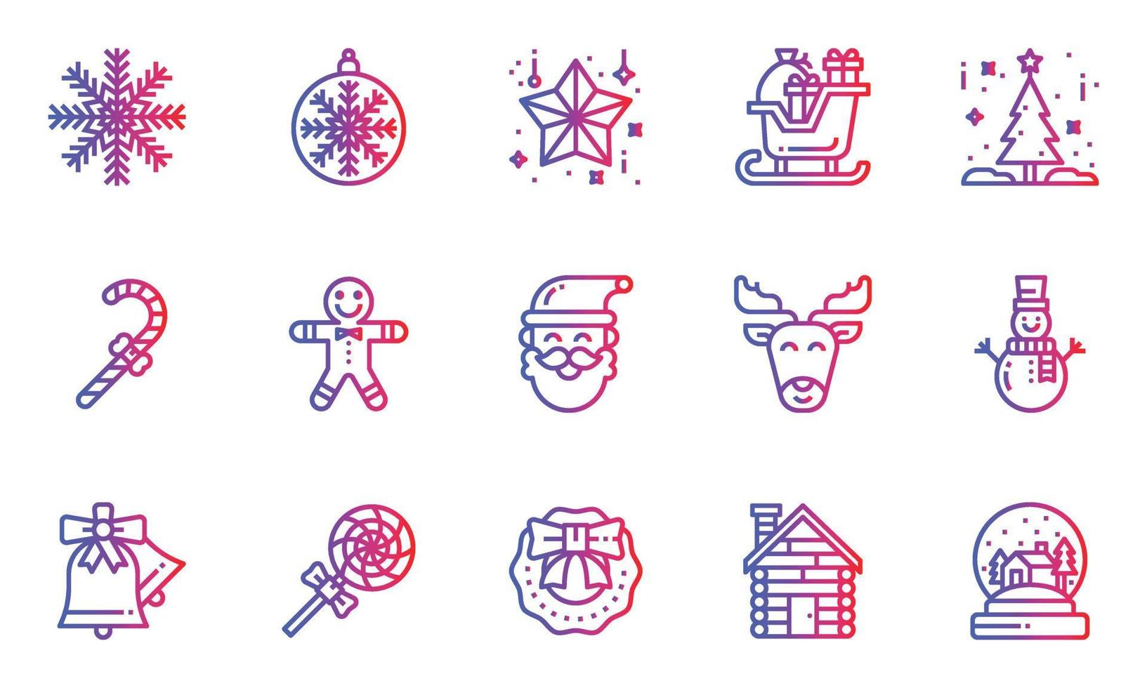 Christmas Icons Gradient Vector Illustration, snowflake, candy, sleigh, christmas day