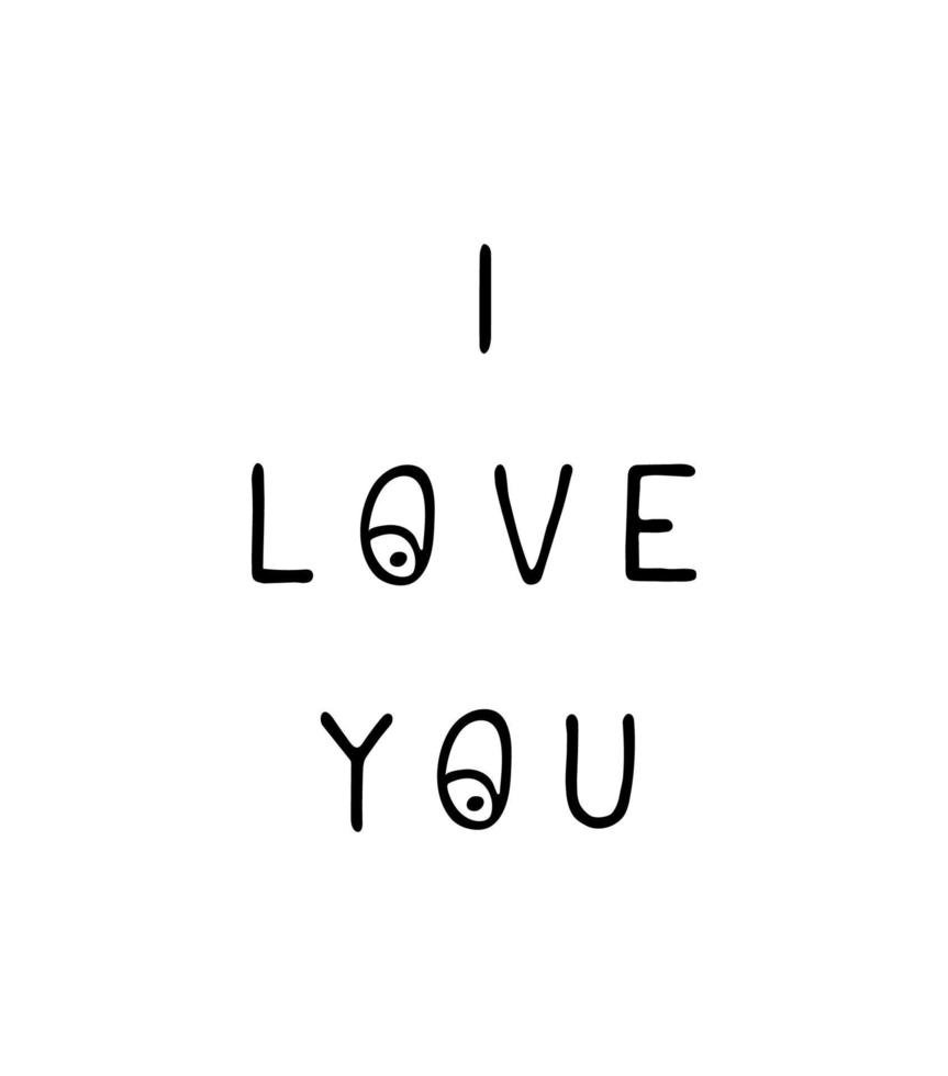 Vector illustration with hand drawn lettering - I love you. Black and white typography design in Scandinavian style for postcard, banner, t-shirt print, invitation, greeting card, poster