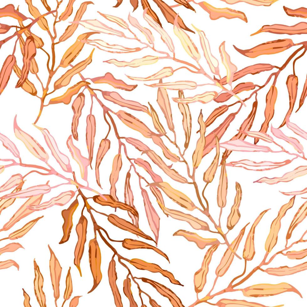 Vector seamless pattern with colorful illustration of tropical palm leaves. For wallpaper, textile print, pattern fills, web page, surface textures, wrapping paper, design of presentation
