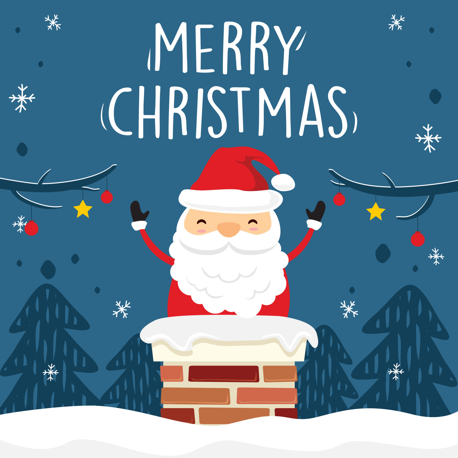 Cute Santa Claus Chimney Merry Christmas Cartoon - Blue Greeting Cards  Vector 4340740 Vector Art at Vecteezy