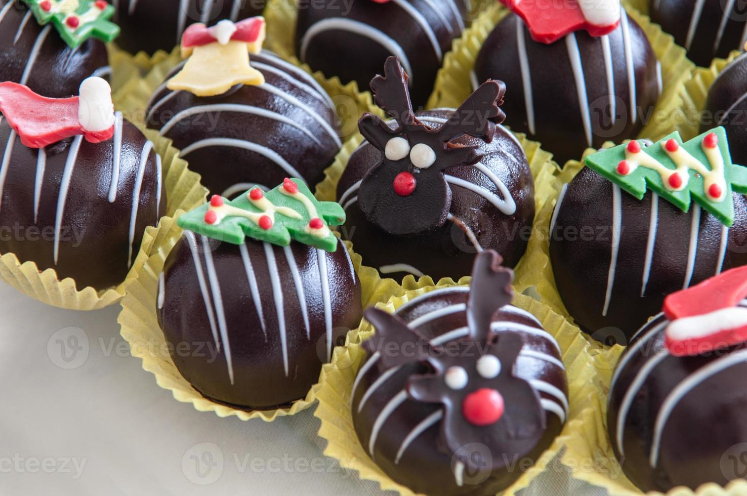 chocolate balls Christmas tree snowman deer. photo