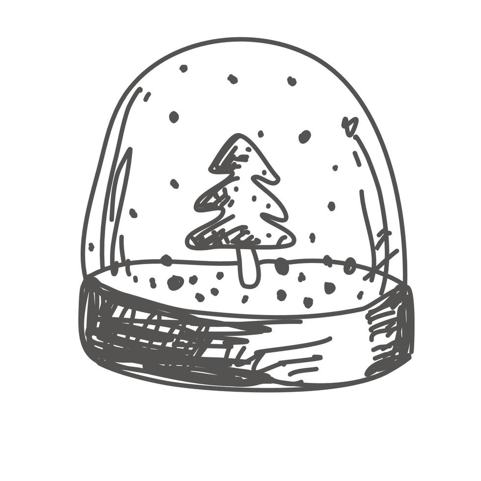 bola de nieve de cristal con árbol de navidad dibujado a mano vector