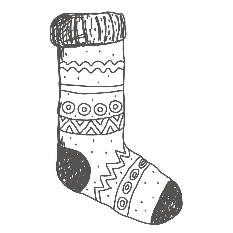 Christmas sock hand drawn. Sketch. Happy New Year and Merry Christmas vector