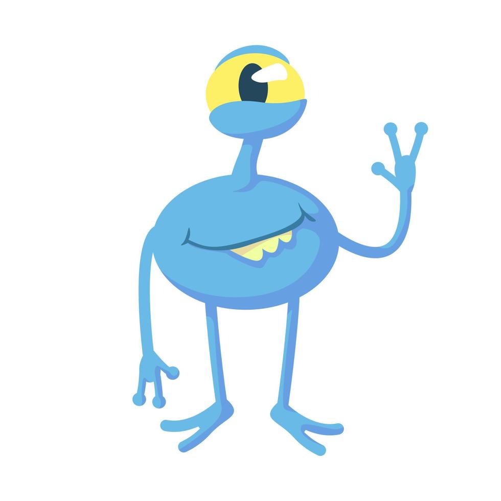 Smiling blue alien flat cartoon vector illustration. Cute extraterrestrial, fantastic creature. Ready to use 2d character template for commercial, animation, printing design. Isolated comic hero