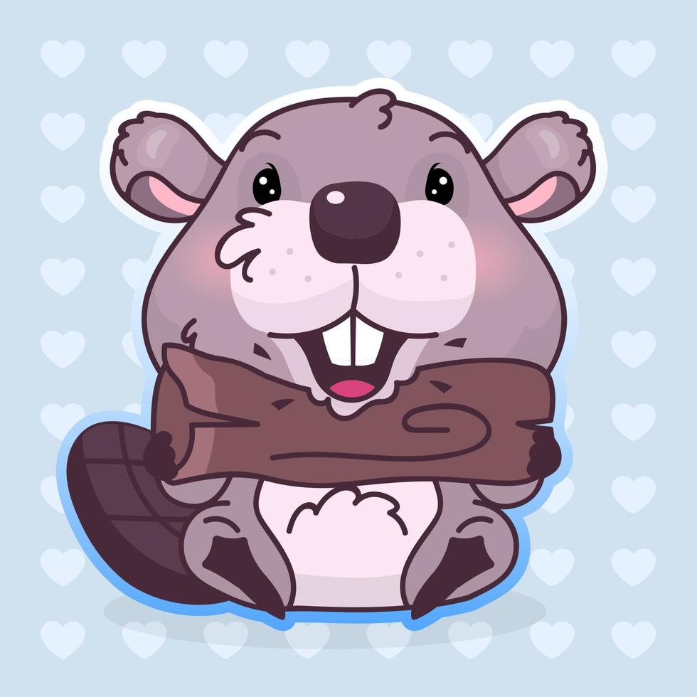 Lindo personaje de vector de dibujos animados de kawaii de castor. Adorable, feliz y divertido animal Lindo personaje de vector de dibujos animados de kawaii de castor. Adorable, feliz y divertido animal