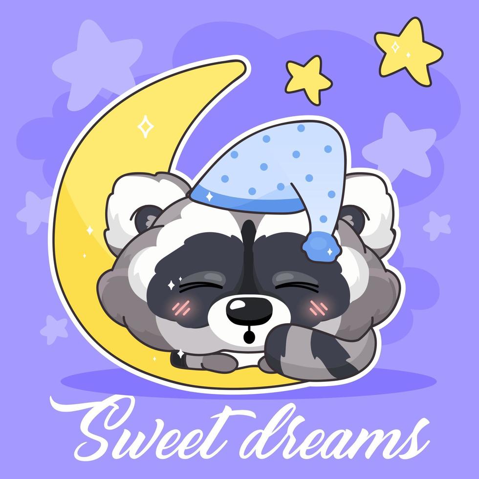 Cute raccoon kawaii character social media post mockup. Sweet dreams ...