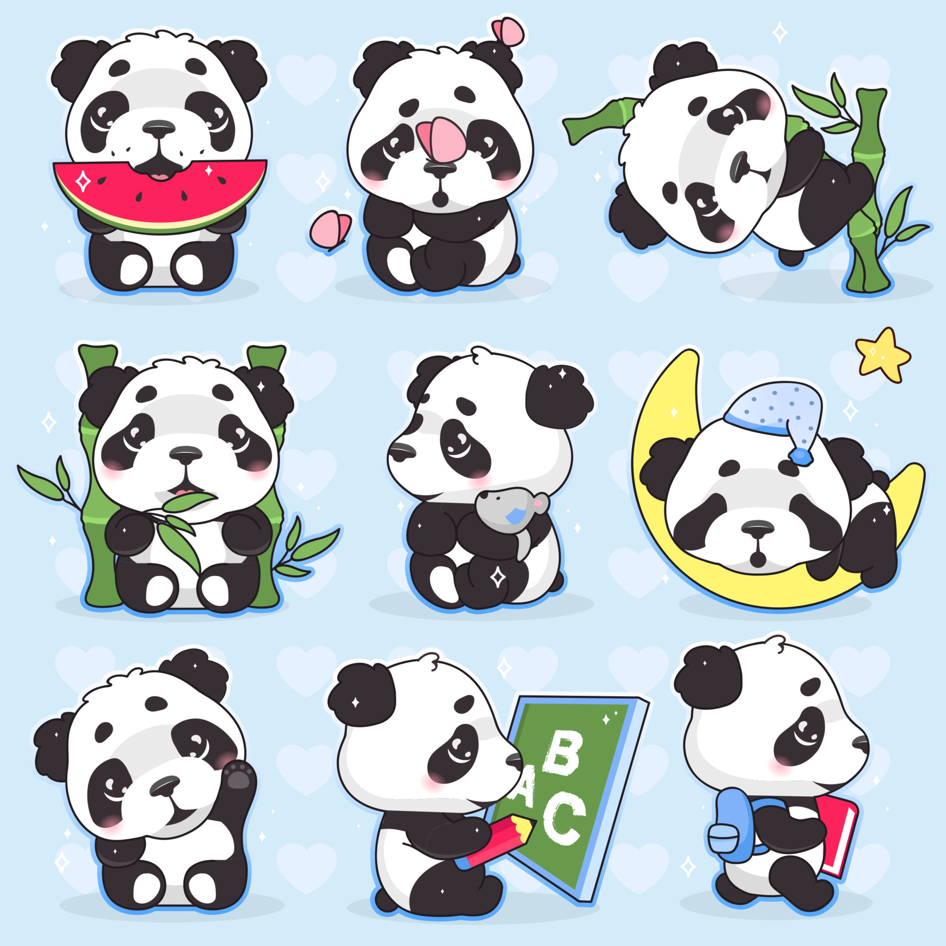 Set of Kawaii Panda Bear Illustrations