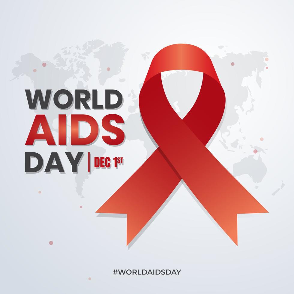 World Aids Day December 01st with red ribbon illustration on world map background vector