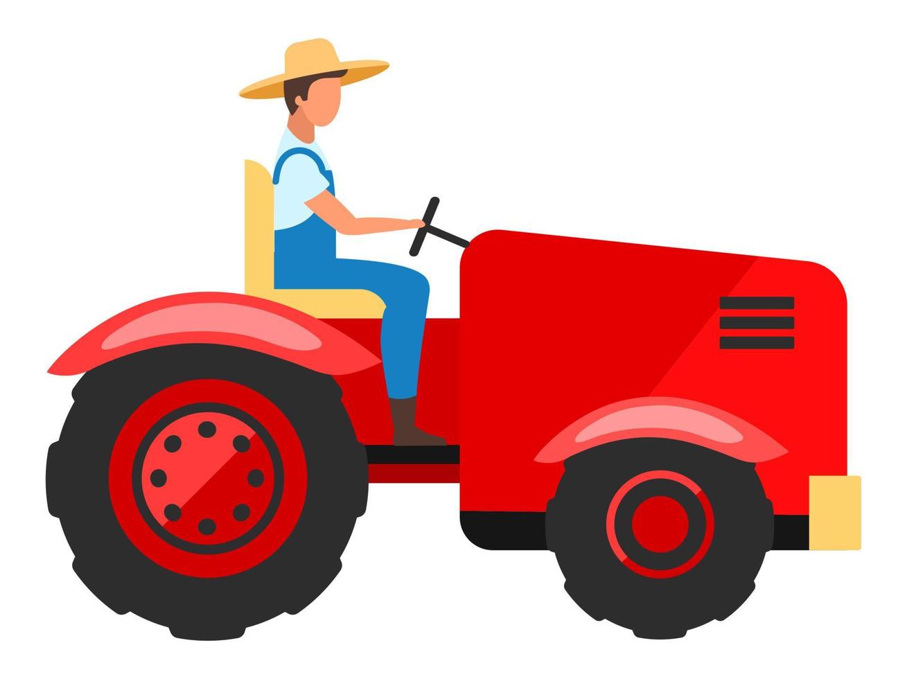 carácter plano del conductor del tractor. trabajador agrícola que conduce la ilustración de dibujos animados de maquinaria agrícola. industria agrícola y ganadera. cosecha, equipo de siembra, máquina aislada sobre fondo blanco vector