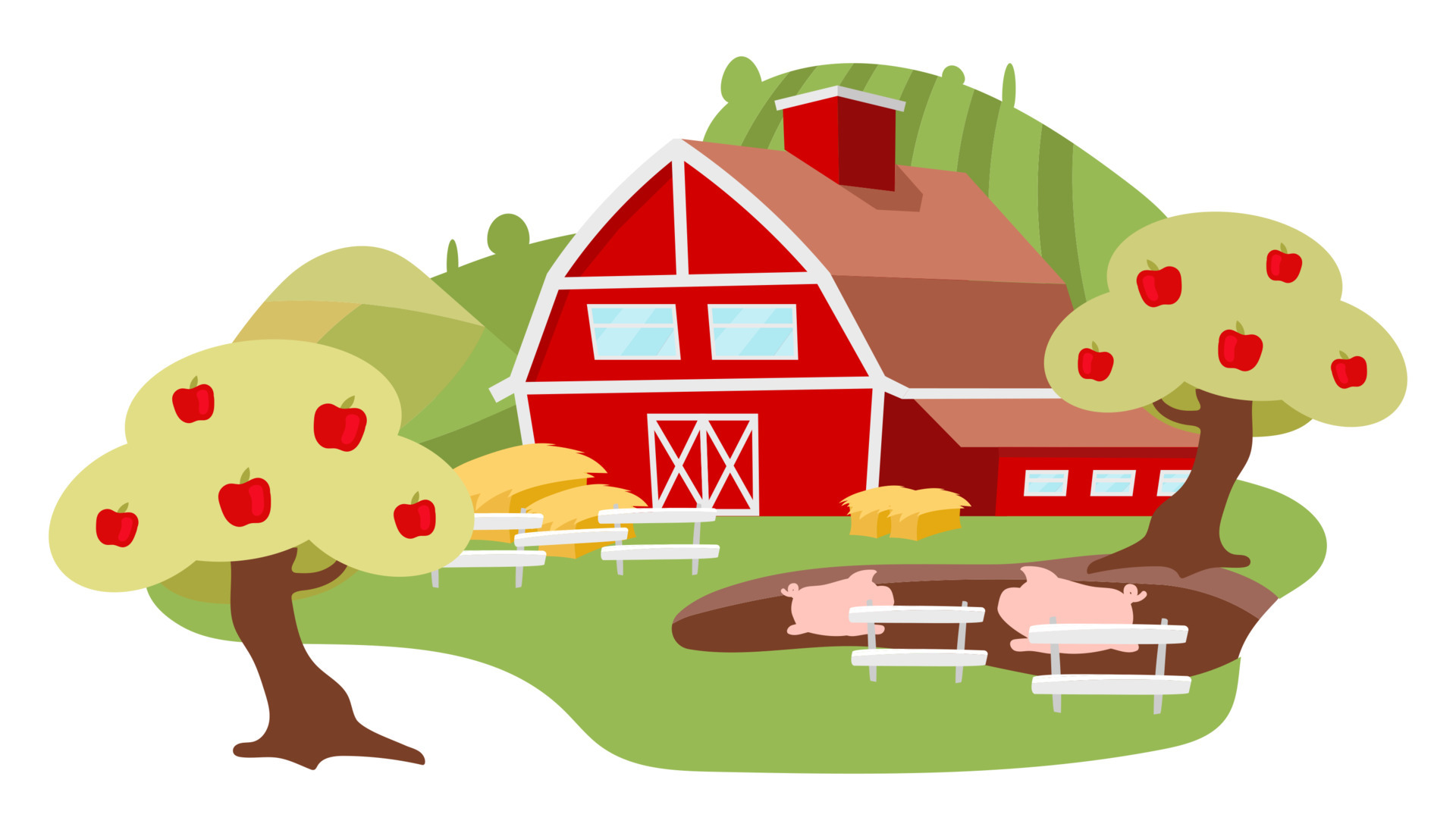 Countryside farm yard flat illustration. Livestock farming cartoon