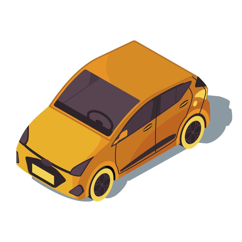 Ilustración de vector de color isométrico de minivan. infografía de transporte de la ciudad. mini mpv. microcoche naranja. vehículo multiproposito. transporte de la ciudad. Concepto de automóvil 3d aislado sobre fondo blanco.