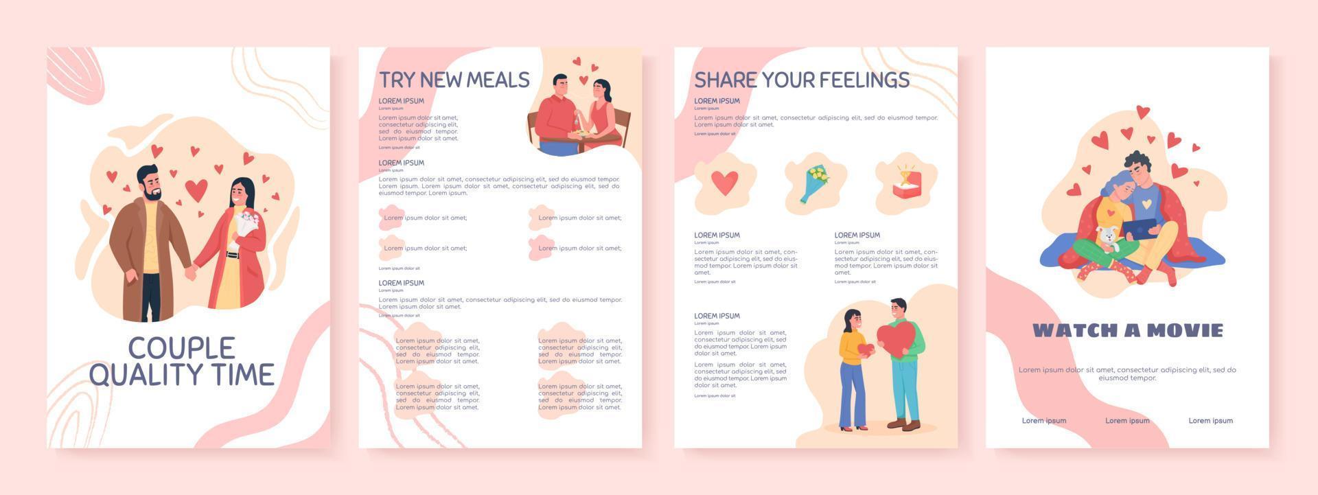 Couple quality time flat vector brochure template. Flyer, booklet, printable leaflet design with flat illustrations. Magazine page, cartoon reports, infographic posters with text space