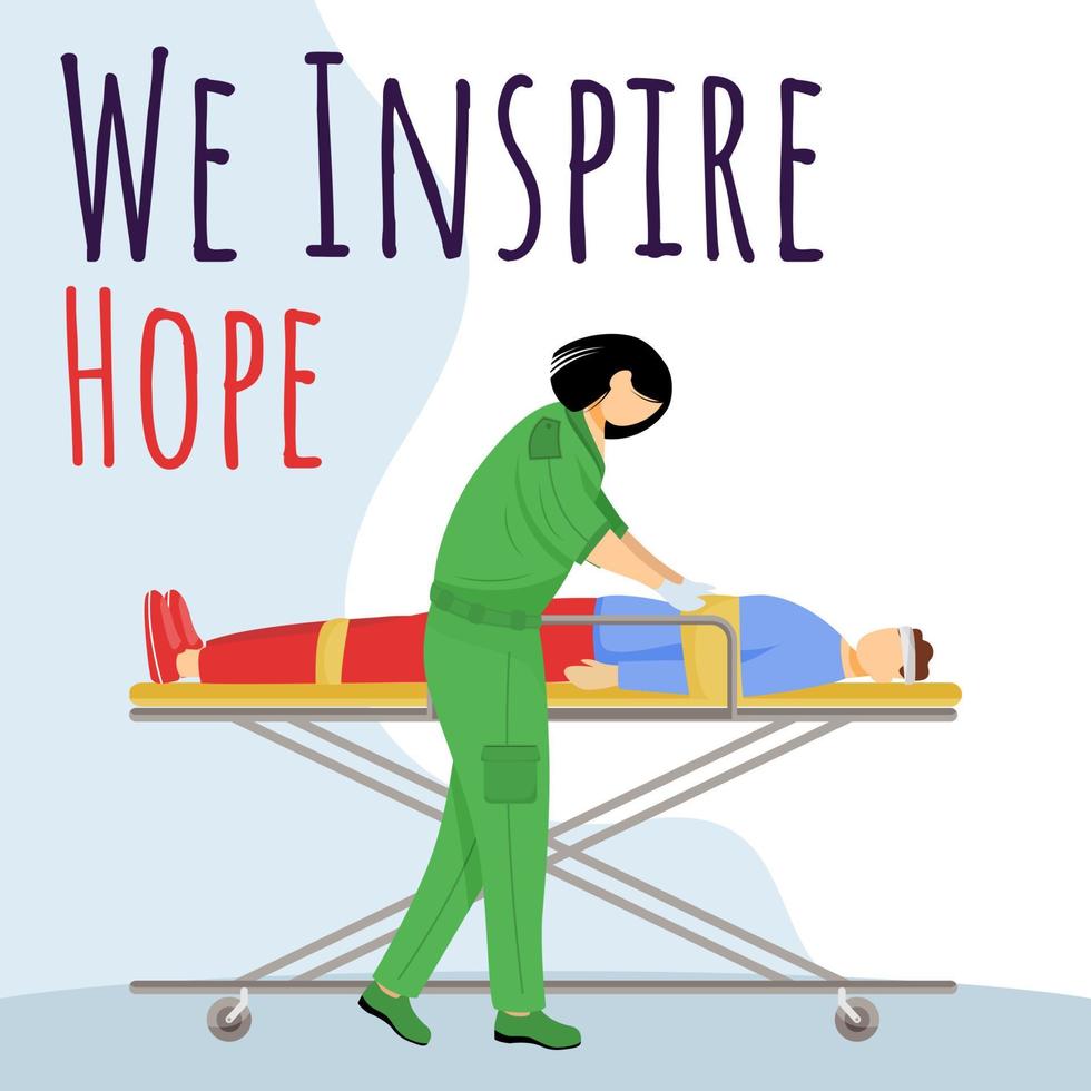 We inspire hope social media post mockup. First aid, resuscitation. Advertising web banner template. Emergency help. Social media booster, content. Promotion poster, print ads with flat illustrations vector