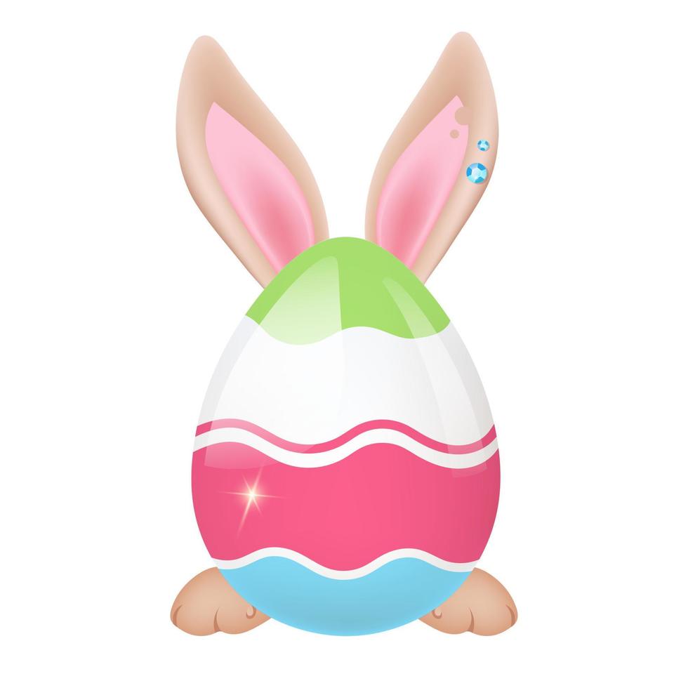 lindo conejo detrás de huevo de pascua decorado personaje de dibujos  animados kawaii. adorable y divertido