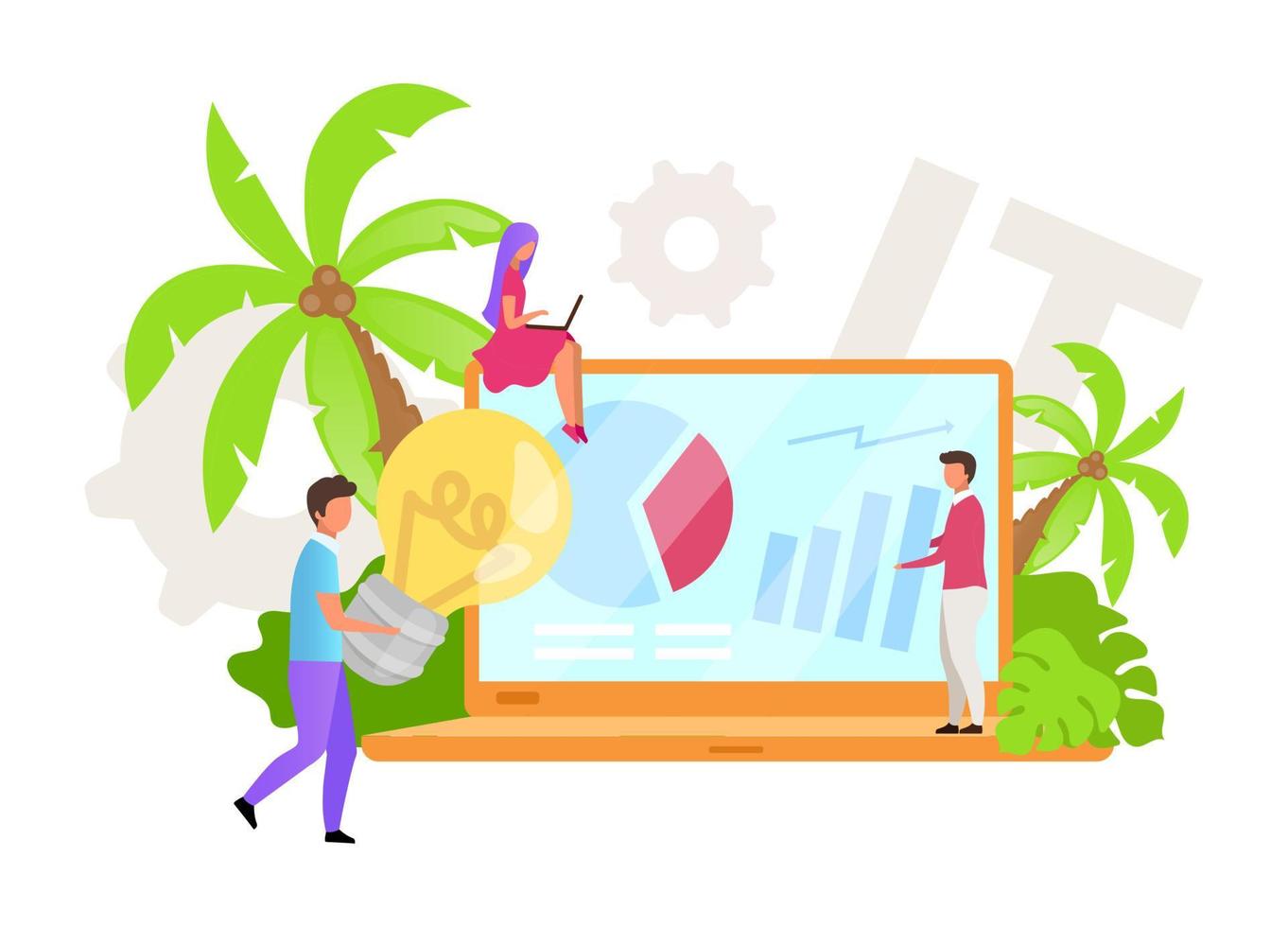 IT flat vector illustration. Indonesian business. Company management. Corporate strategy analysis. Brainstorming ideas. Teamwork. Revenue increase. Isolated cartoon concept on white background