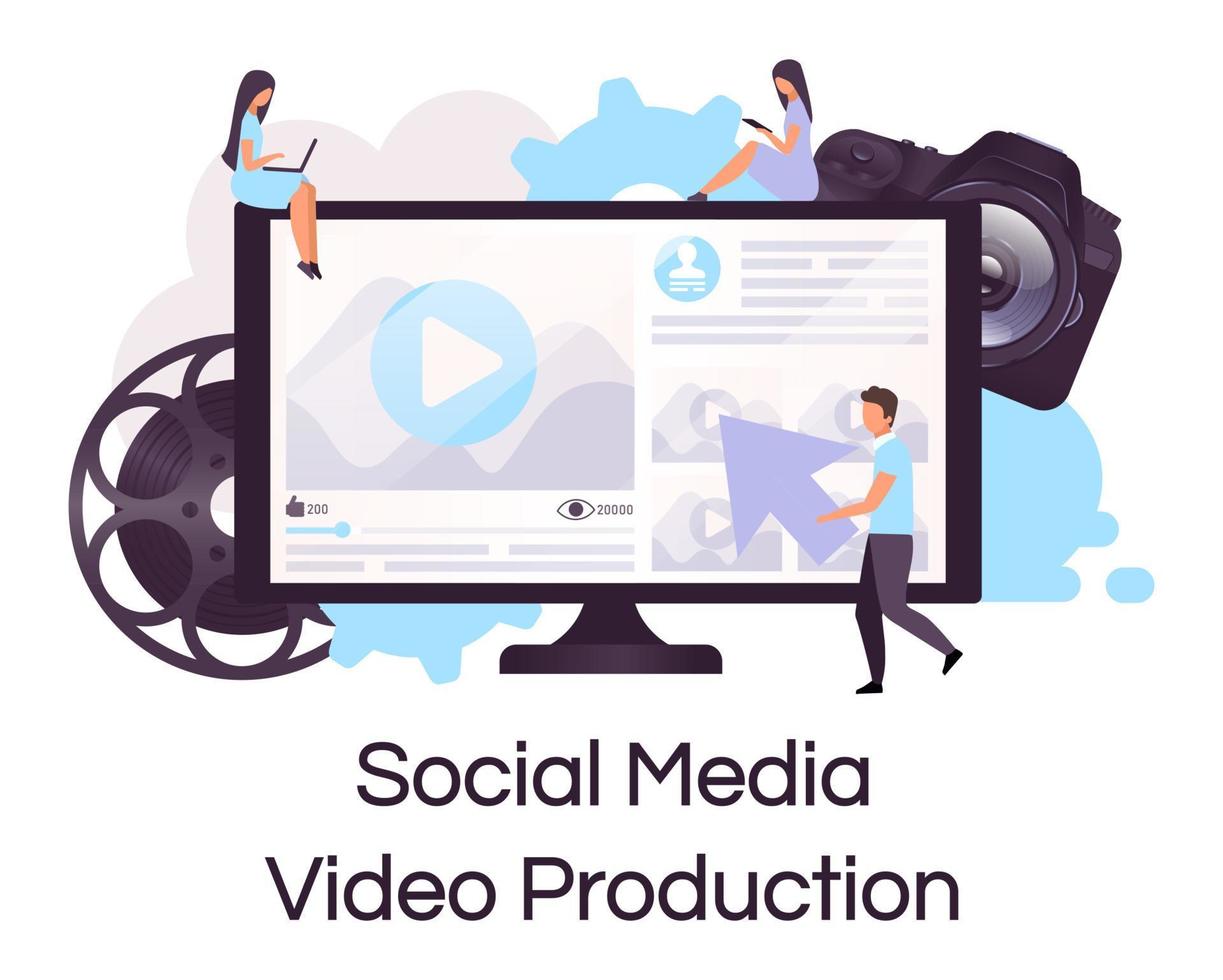 Social media video production flat concept icon. Online commercial and promotion creating. Internet advertisement shooting sticker, clipart. Isolated cartoon illustration on white background vector
