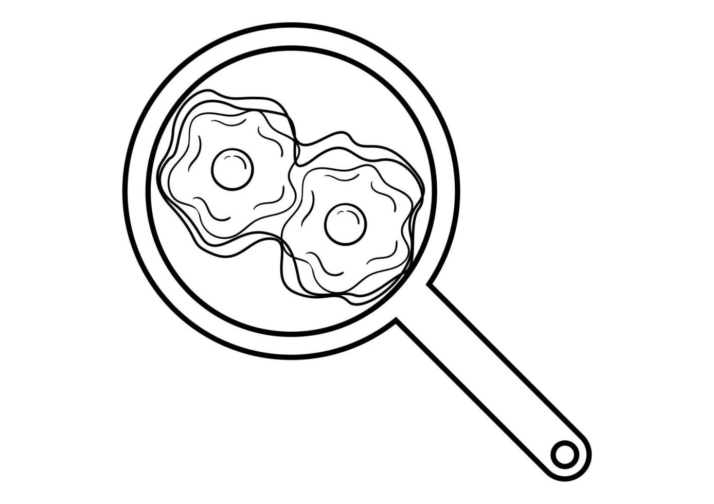 hand drawn illustration of cow's eye egg on a frying pan vector