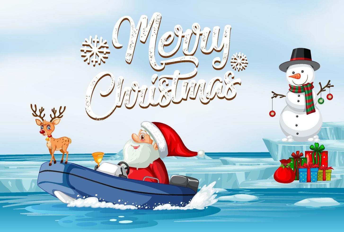 cartel de feliz navidad con santa conduciendo un barco vector