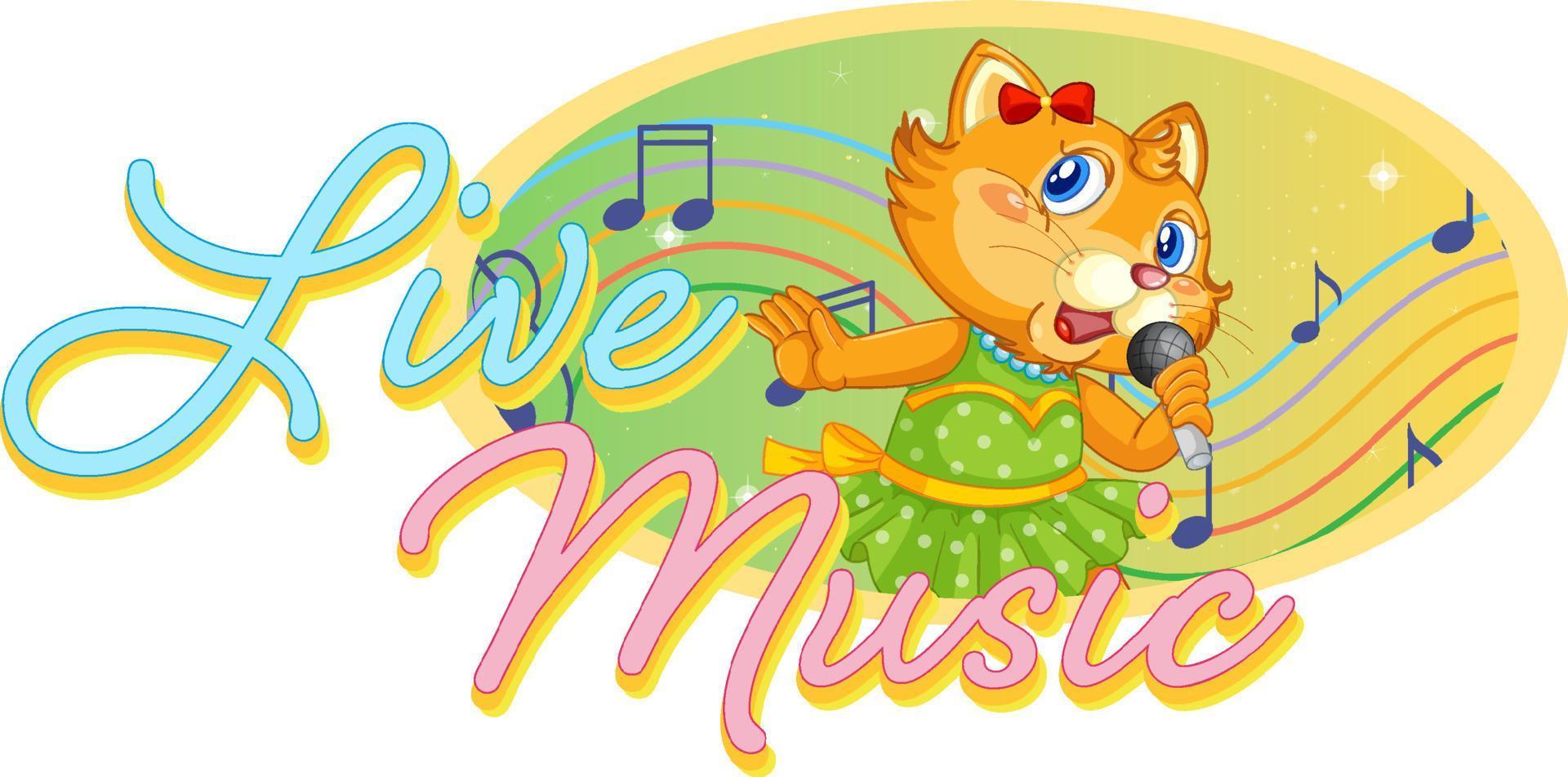 Live Music logo with little cat singing vector