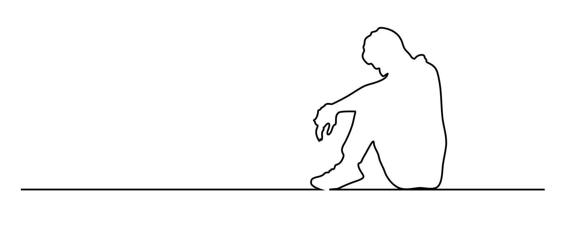 continuous line sad, depressed person vector