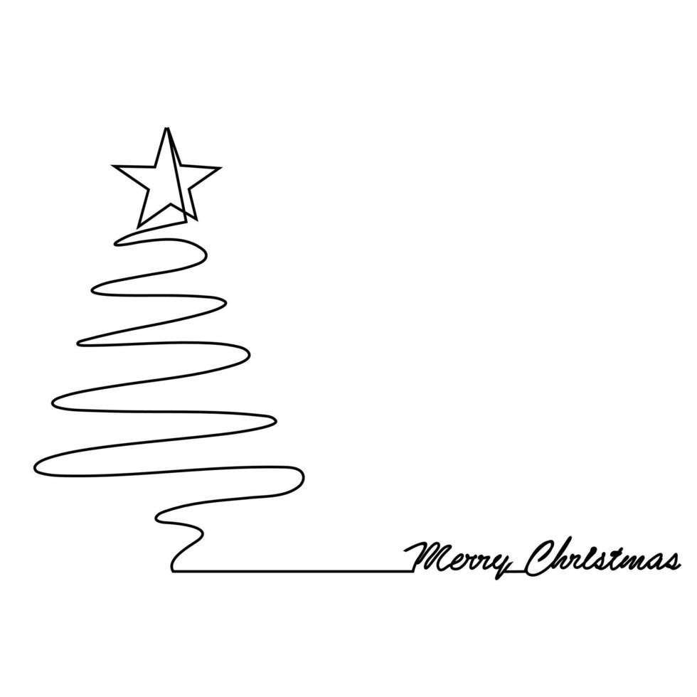 Christmas pine fir tree. Continuous one line drawing minimalist design vector