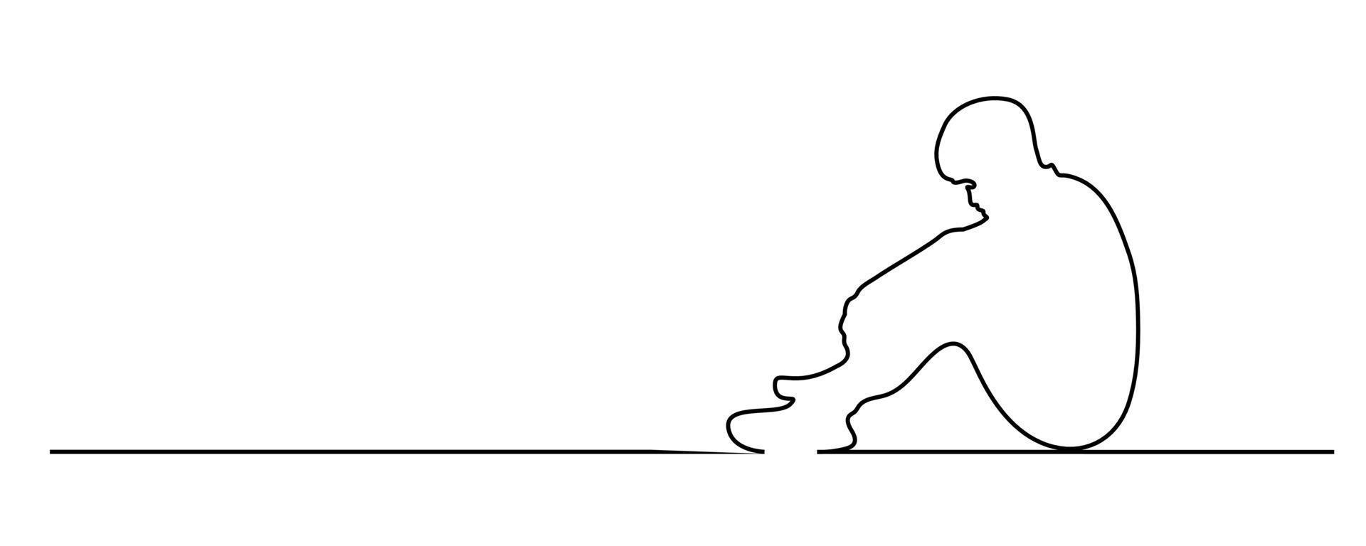 continuous line sad, depressed person vector