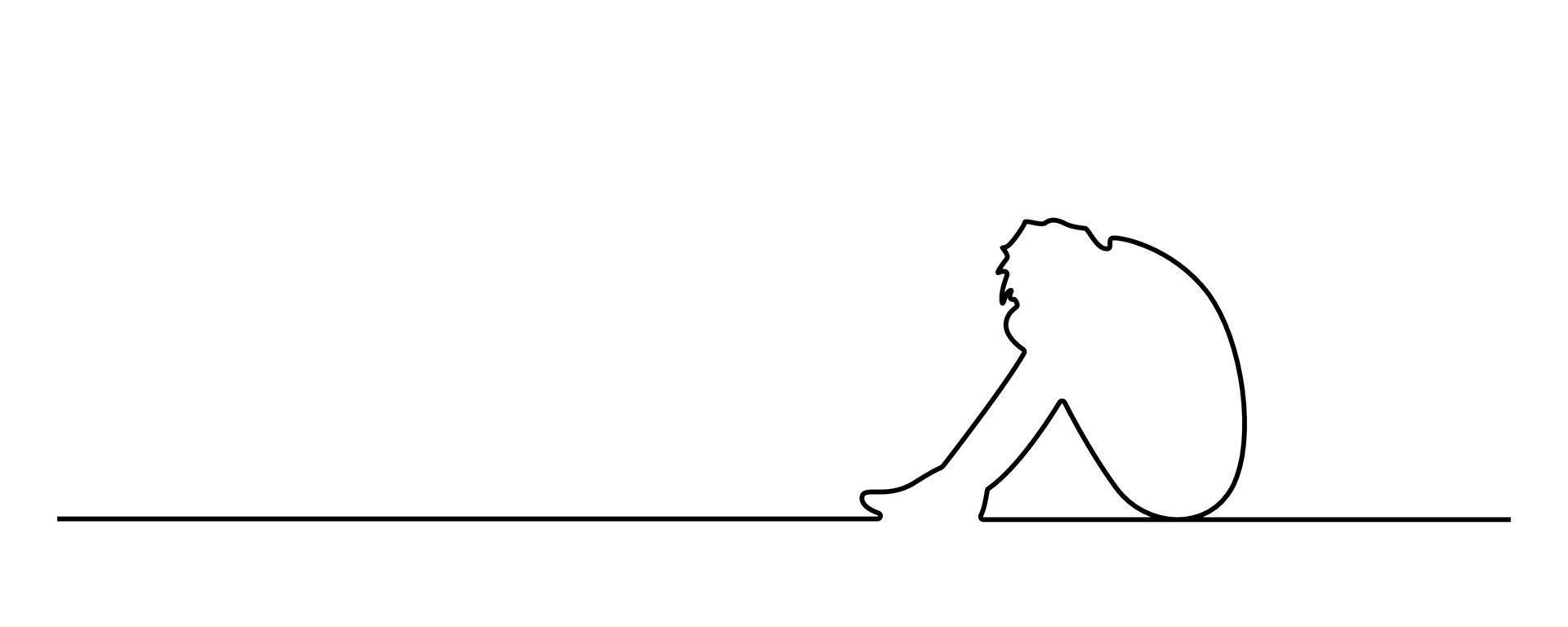 continuous line sad, depressed person vector