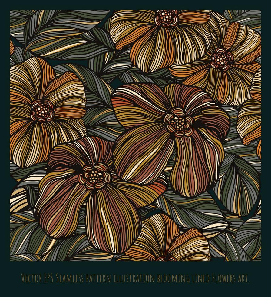 Vector EPS Seamless pattern illustration blooming lined Flowers art