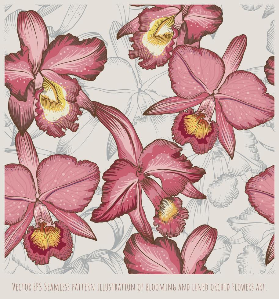 Vector EPS Seamless pattern illustration of blooming and lined orchid Flowers art