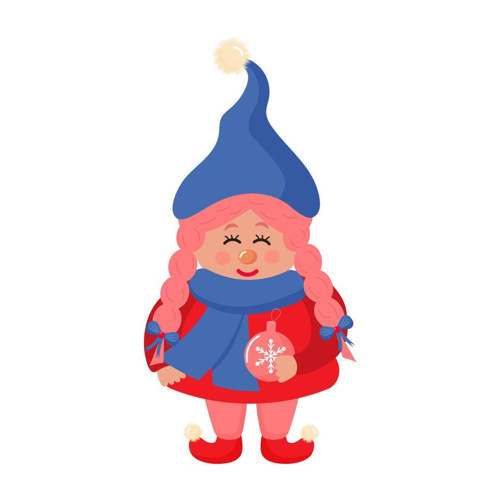 Cute girl gnome with Christmas ball vector