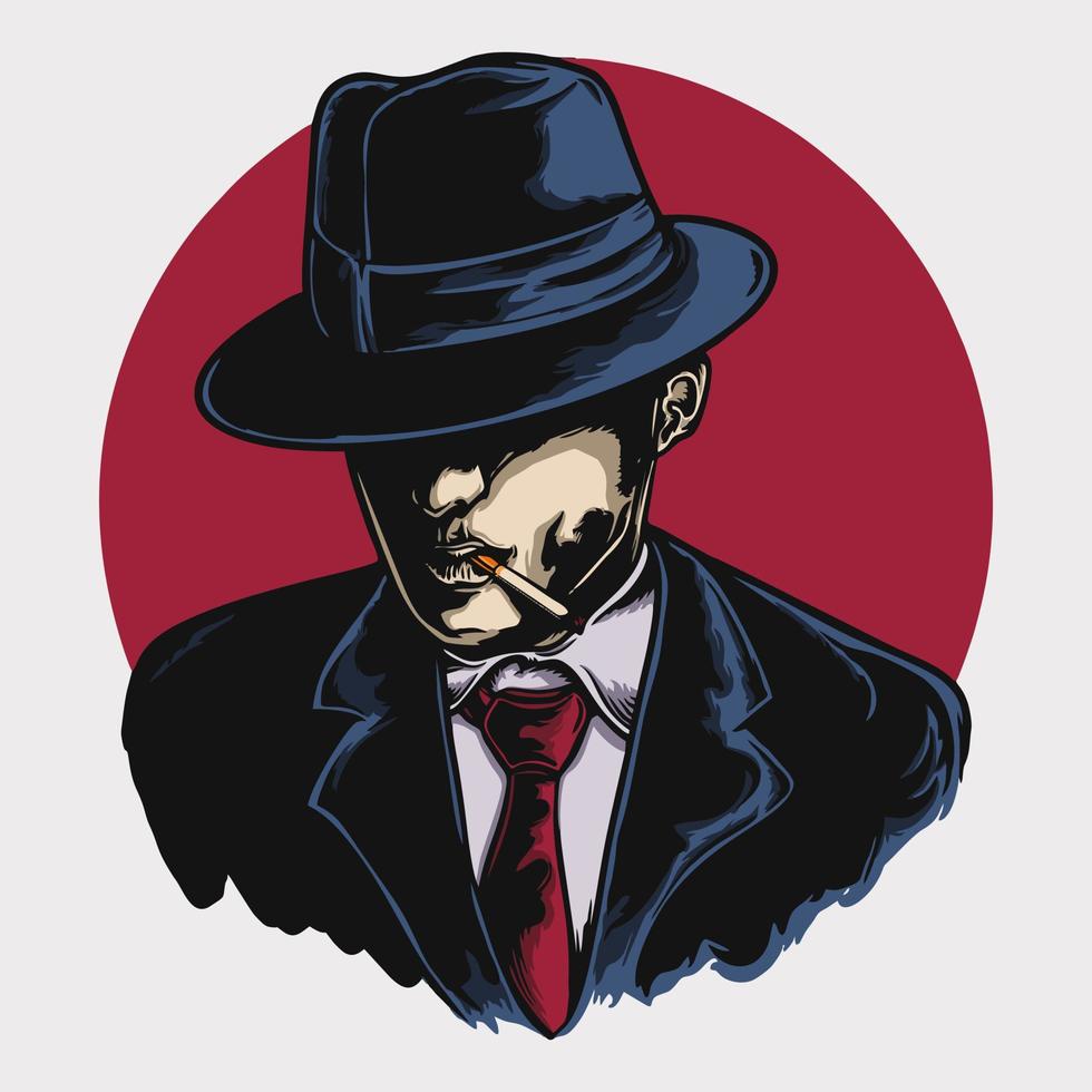 diseño de camiseta de ilustración de vector premium de hombre de mafia
