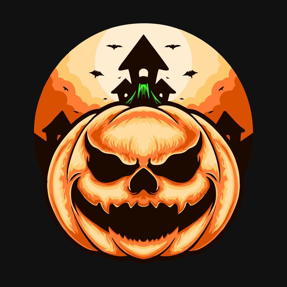 Scary Pumpkin monster Halloween Premium Vector thshirt design illustration