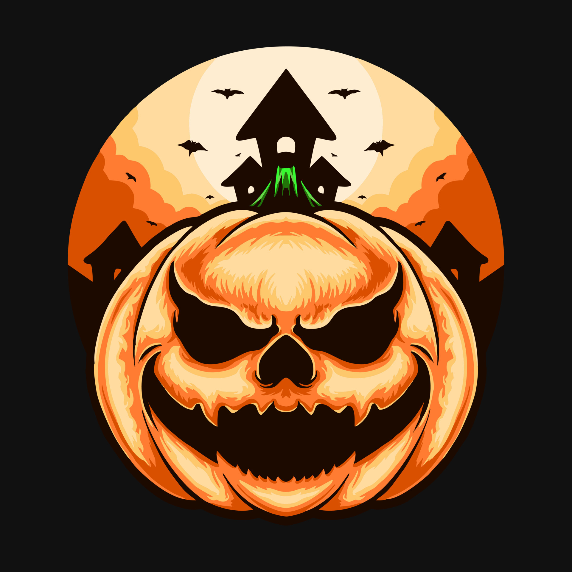 Premium Vector  Halloween illustration of a scary orange pumpkin