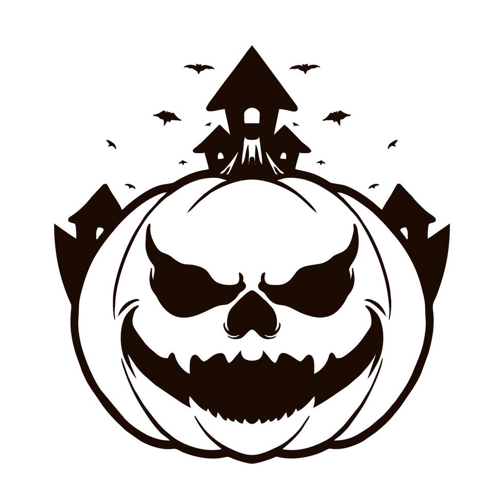 Scary pumpkin head Vector line illustration tshirt design