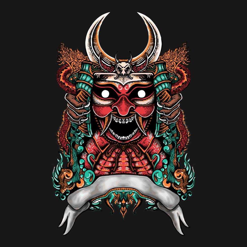 diseño de camiseta de ilustración de vector de samurai japonés premium