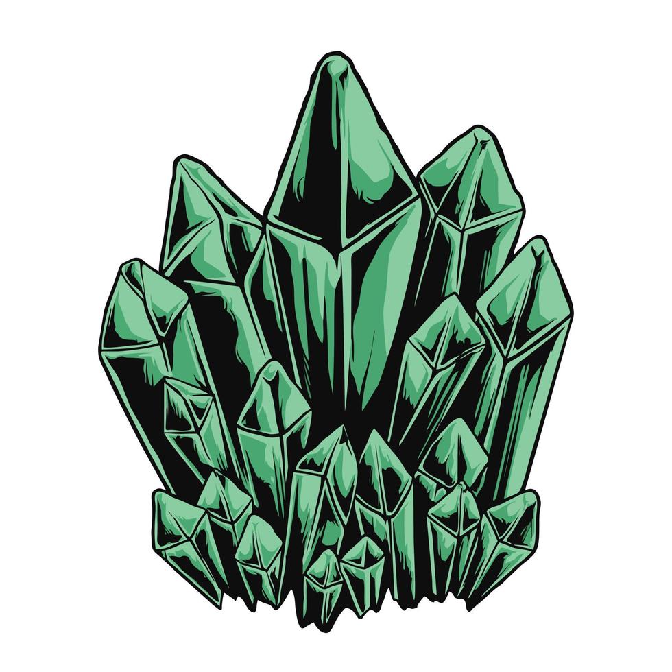 diseño de camiseta de ilustración de vector de cristal verde premium
