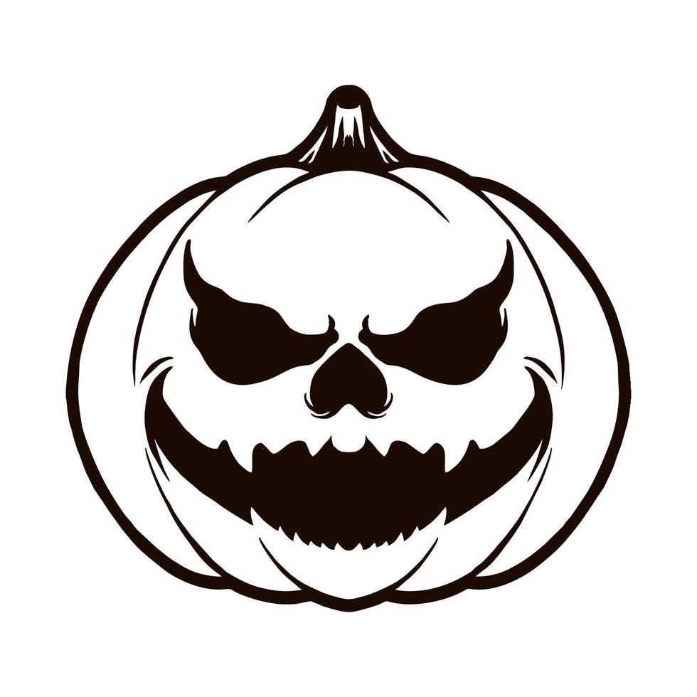 Scary pumpkin head Vector line illustration tshirt design